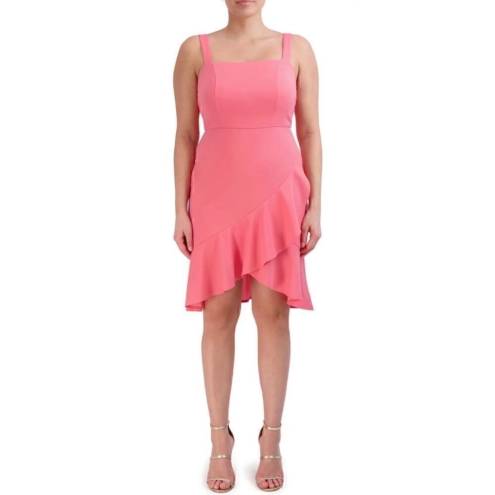 BCBG Pink Dress Ruffle Womens Size Large Sleeveless Flattering NEW with Tag